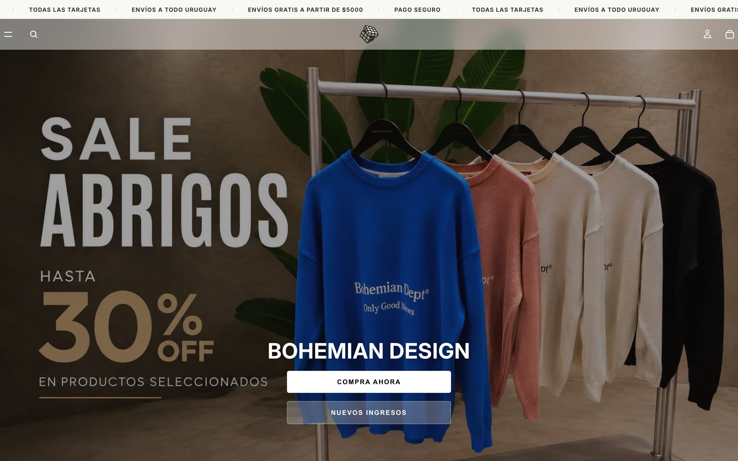 Home de la tienda de Bohemian Design, diseñada por Genera Impacto