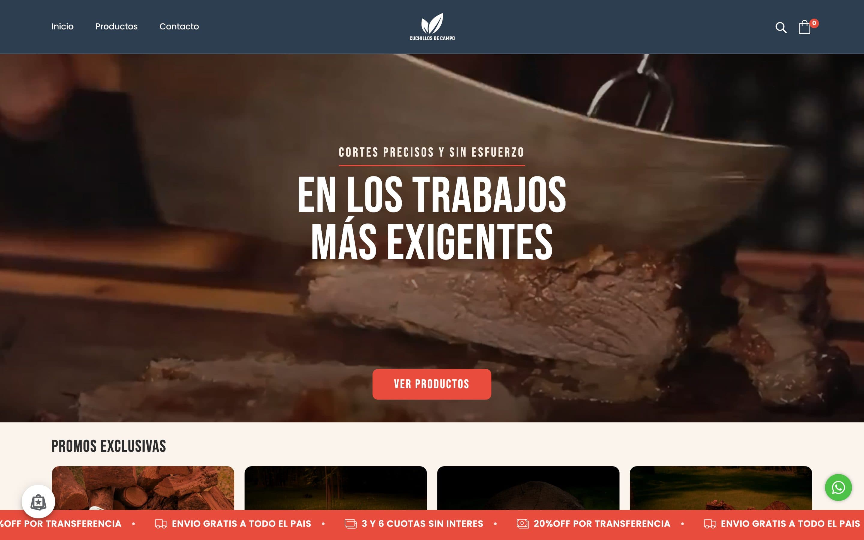 Home de la tienda de Cuchillos de Campo, diseñada por Genera Impacto