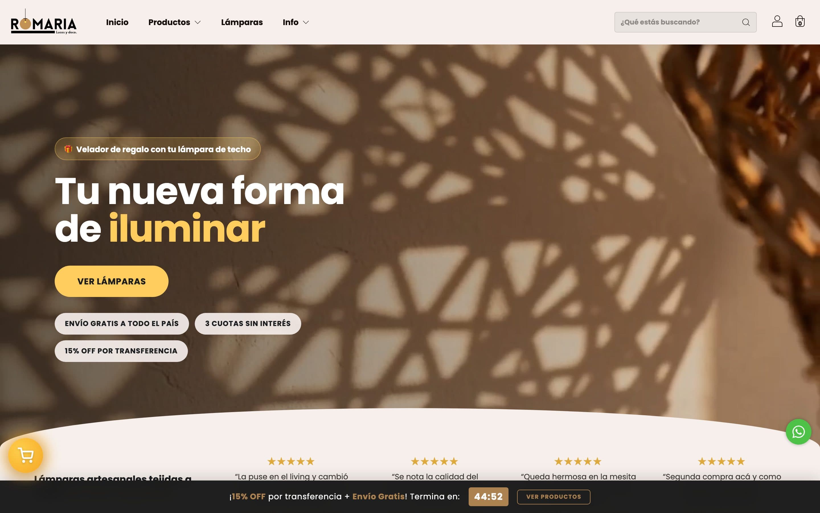 Home de la tienda de Romaria, diseñada por Genera Impacto
