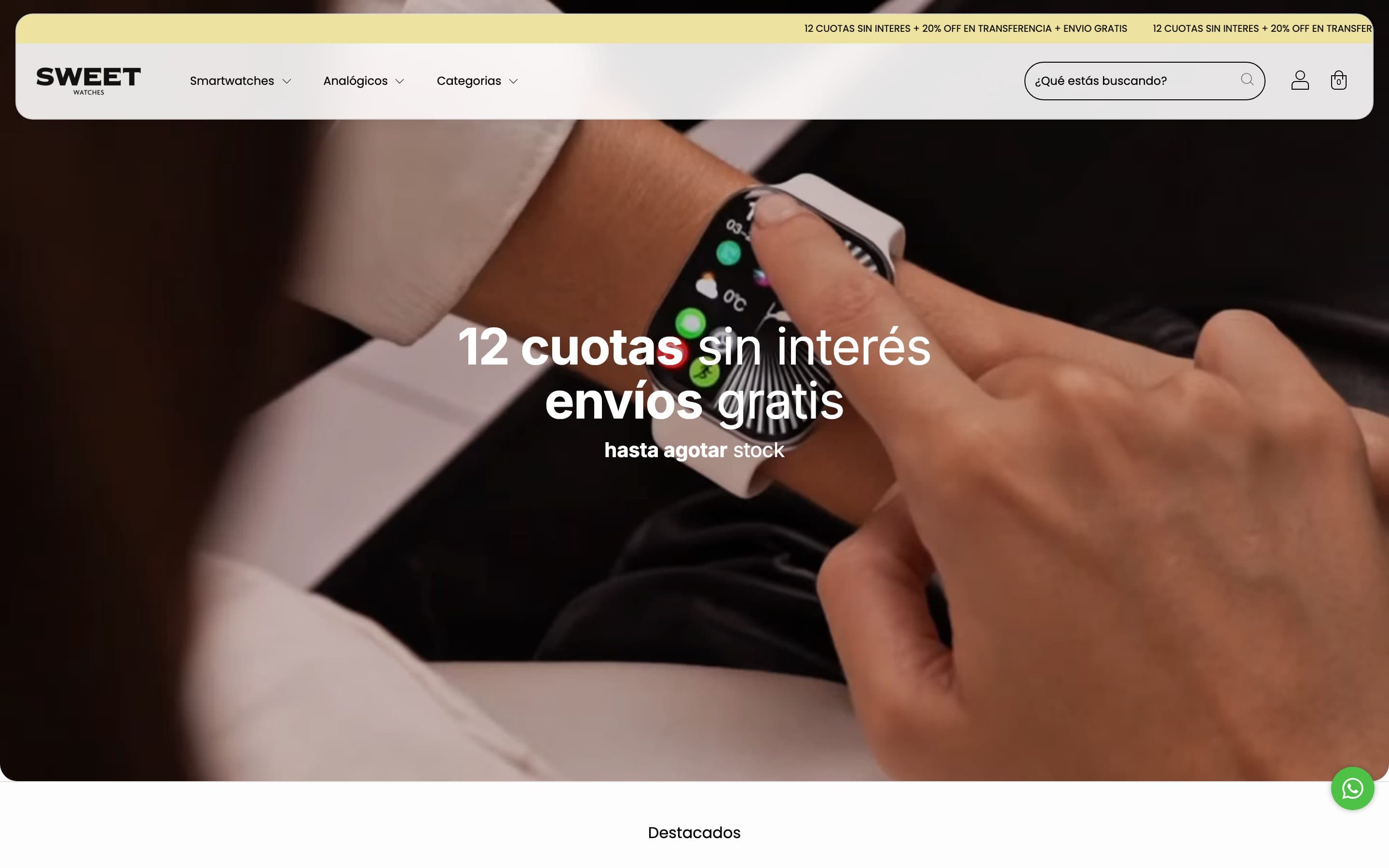 Home de la tienda de Sweet Watches, diseñada por Genera Impacto